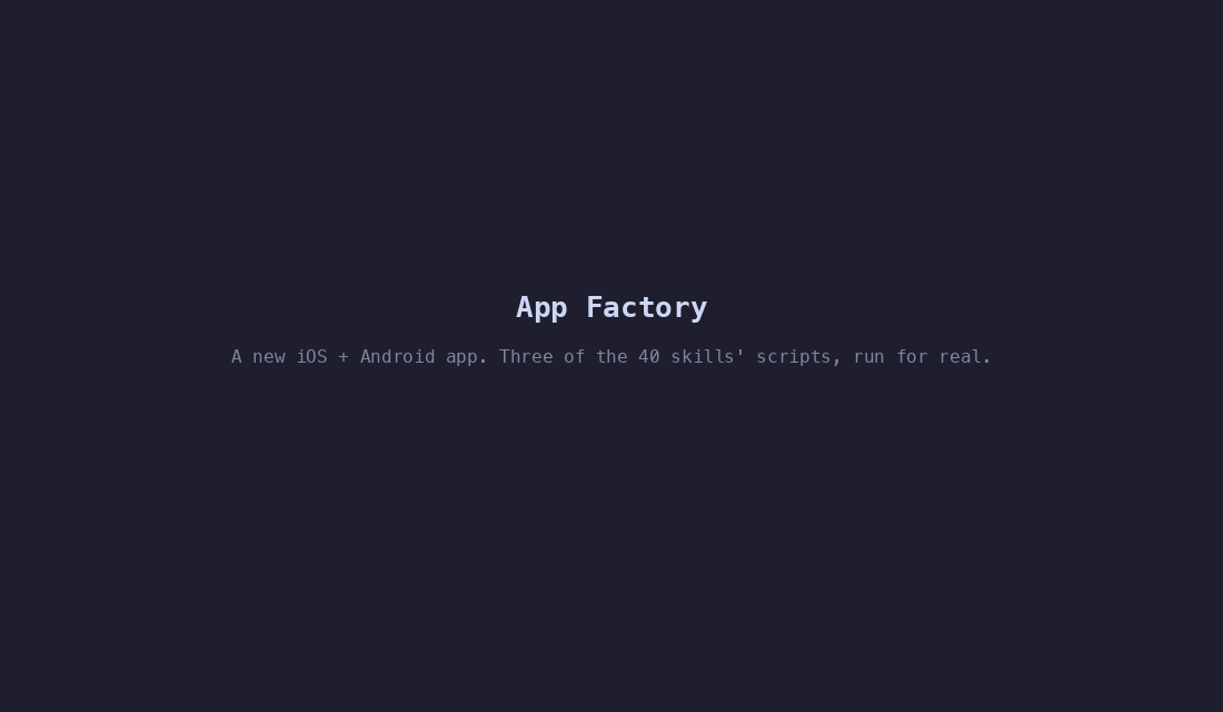 Three of the skills' scripts, run for real: enable.py picks the tracks, check_name.py audits a name against the live App Store, measure_copy.py catches a translation that dropped a claim