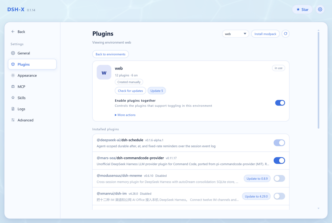 DSH-X modpack detail: the plugins it brought