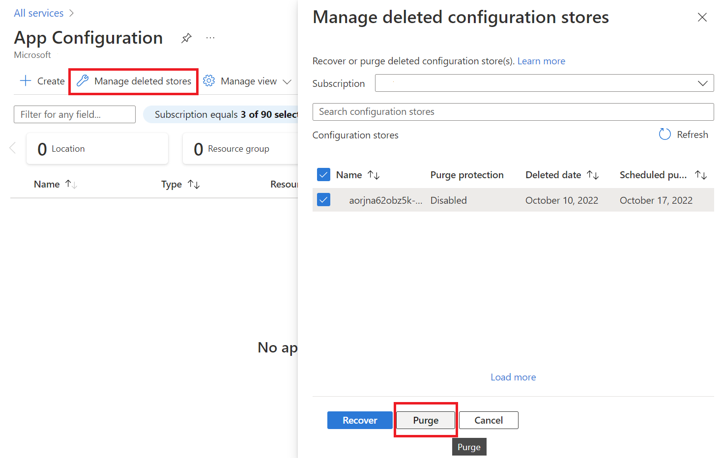 screenshot of Purging App Configurations