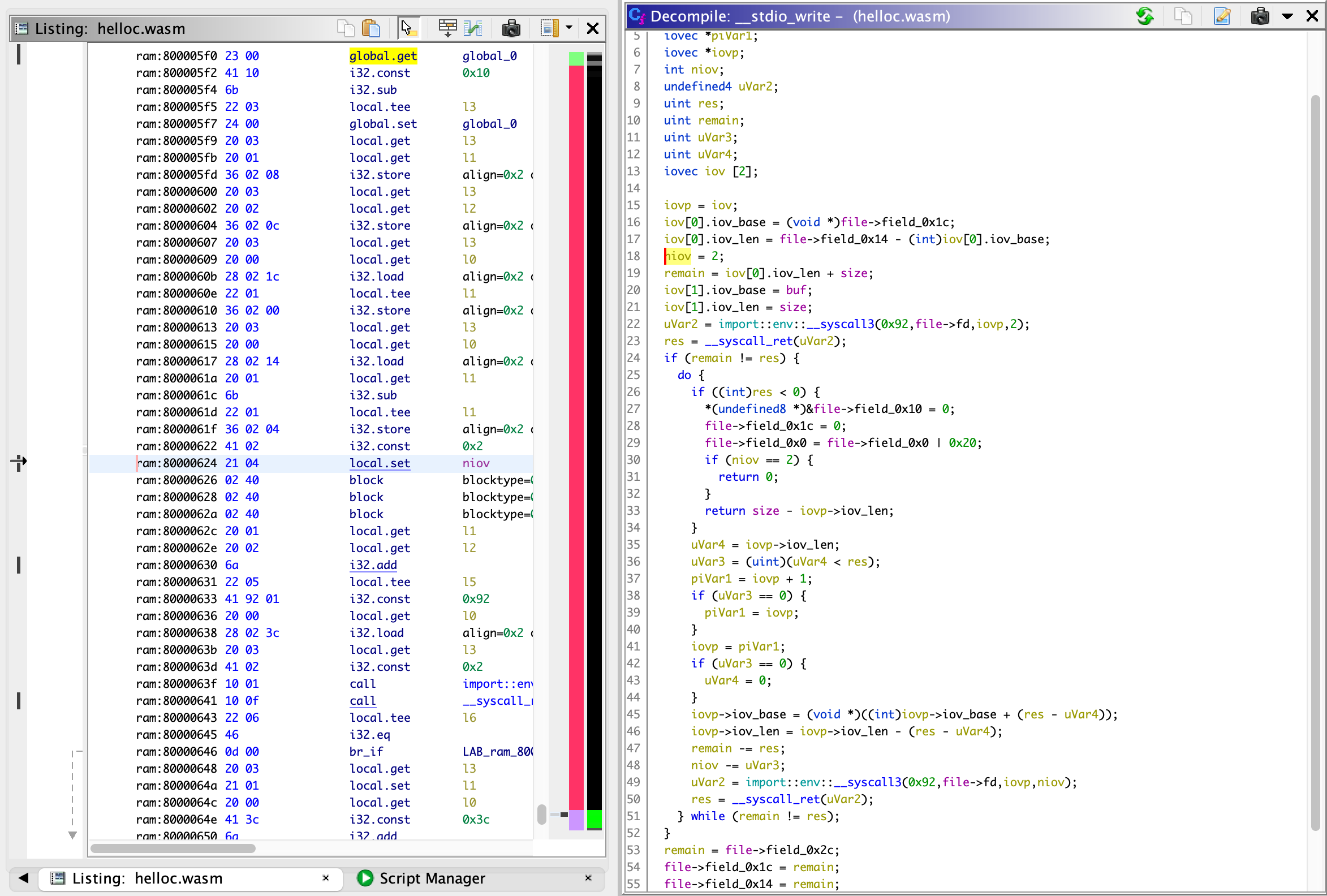 Sample disassembly and decompilation