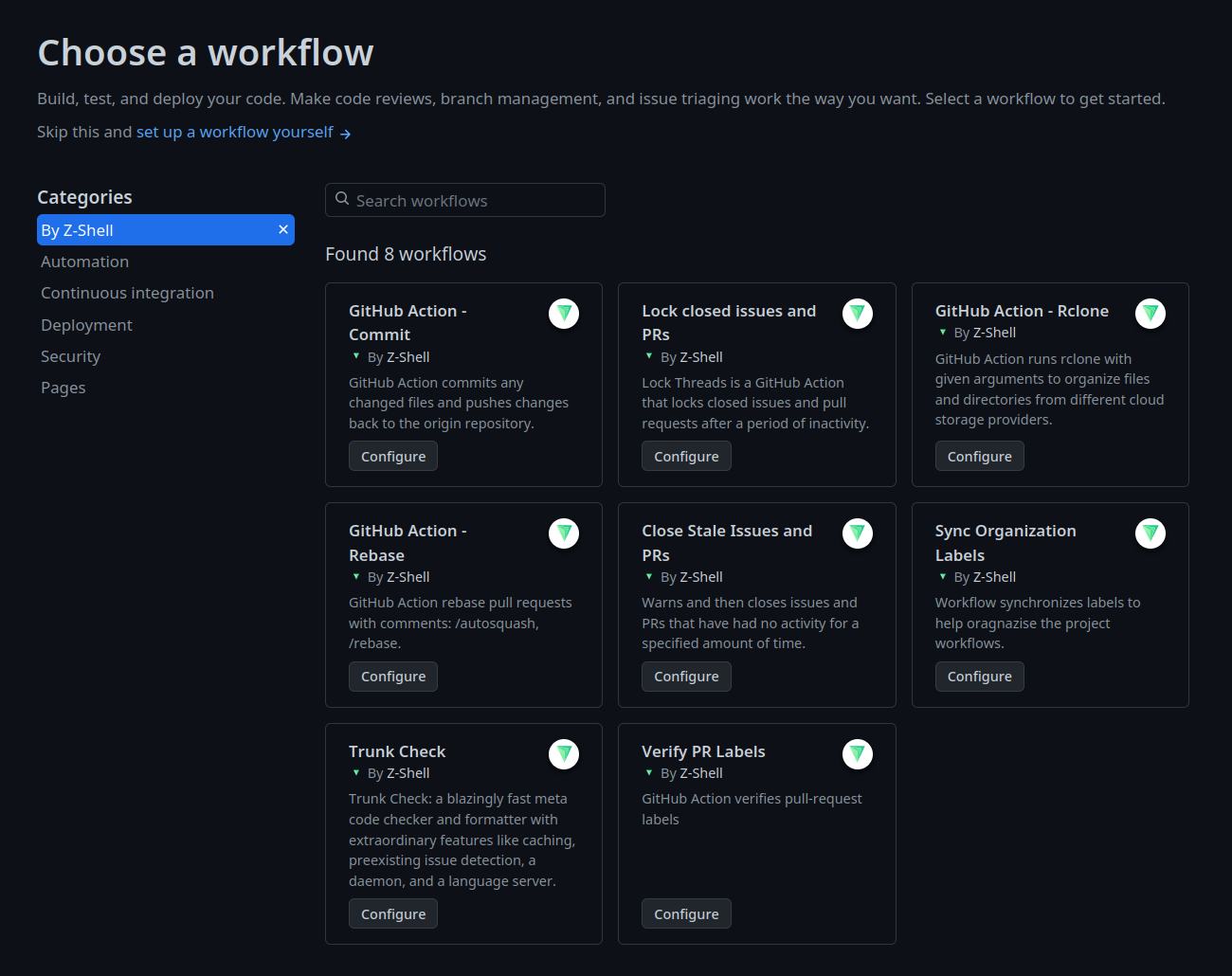 Z-Shell Github Actions