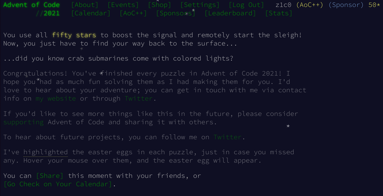 Advent of Code 2021 - 50 stars!