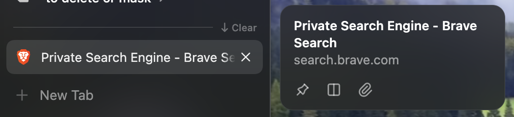 A tab's hover card as frosted glass