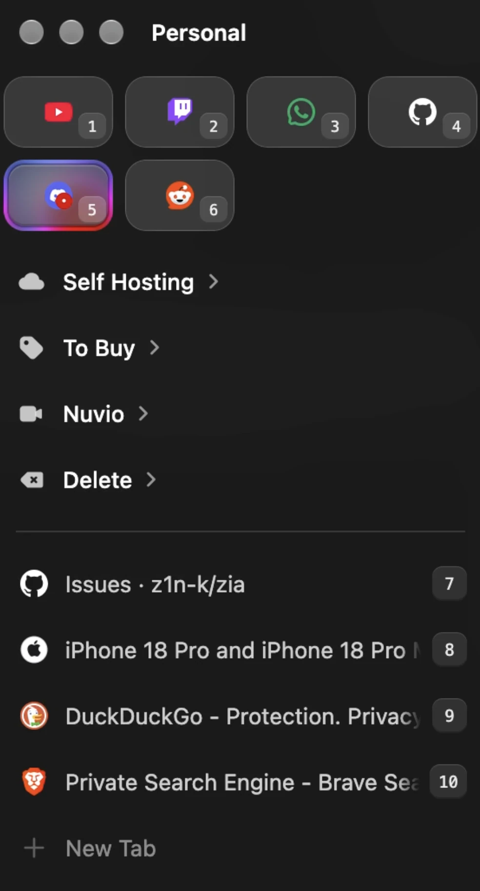 Holding Cmd: each essential and tab shows its number