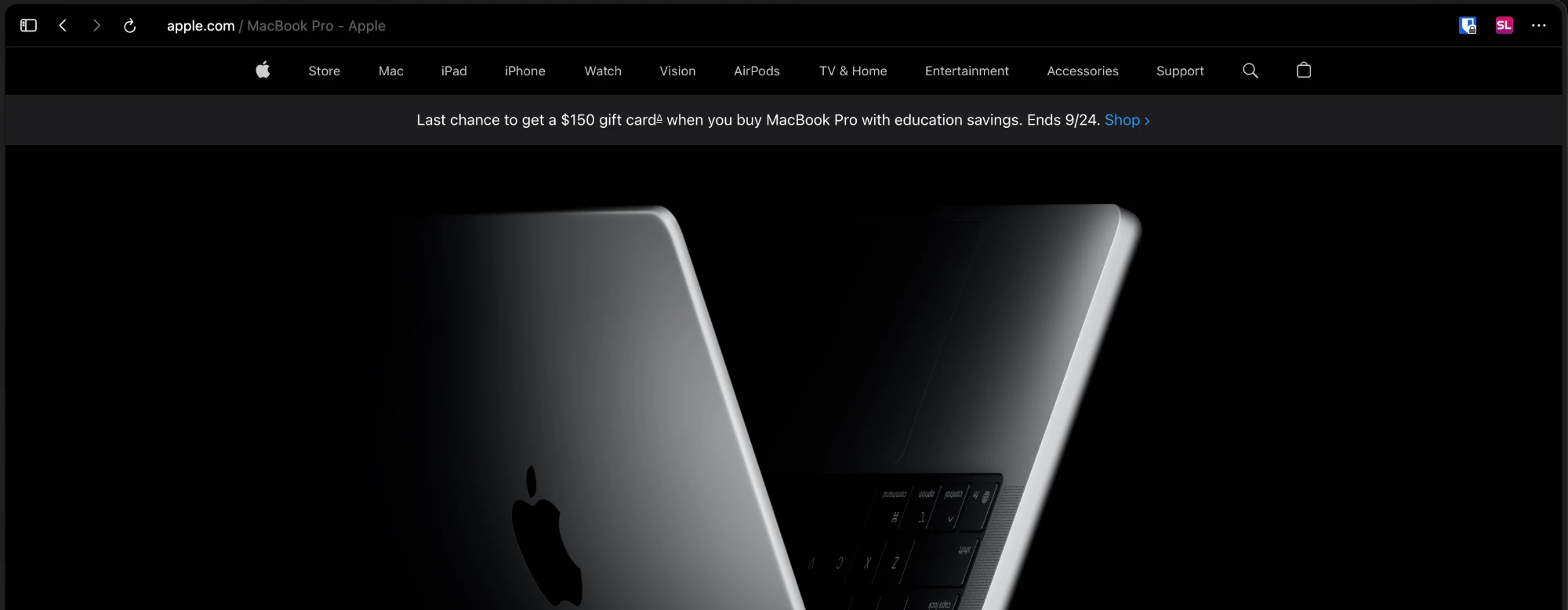 The toolbar on a dark page