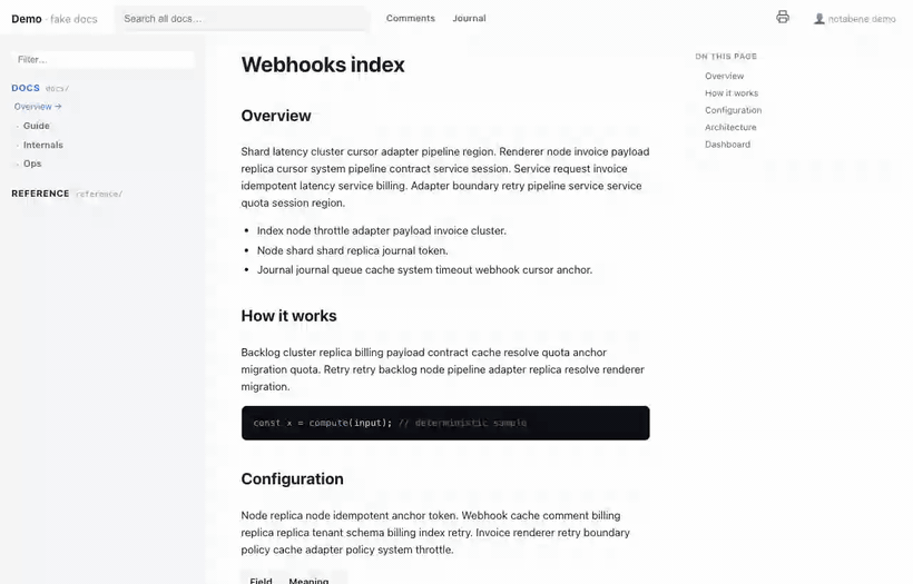 notabene demo: comment a passage, the agent applies the edit, you approve the real diff