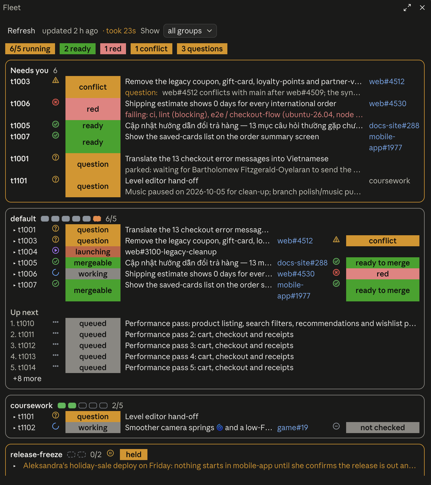 The fleet board in Claude Code