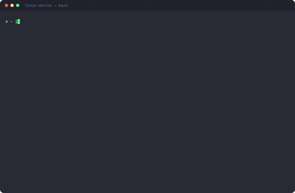 linux-doctor in a terminal: health score, START HERE action, and findings with plain-English explanations and fixes