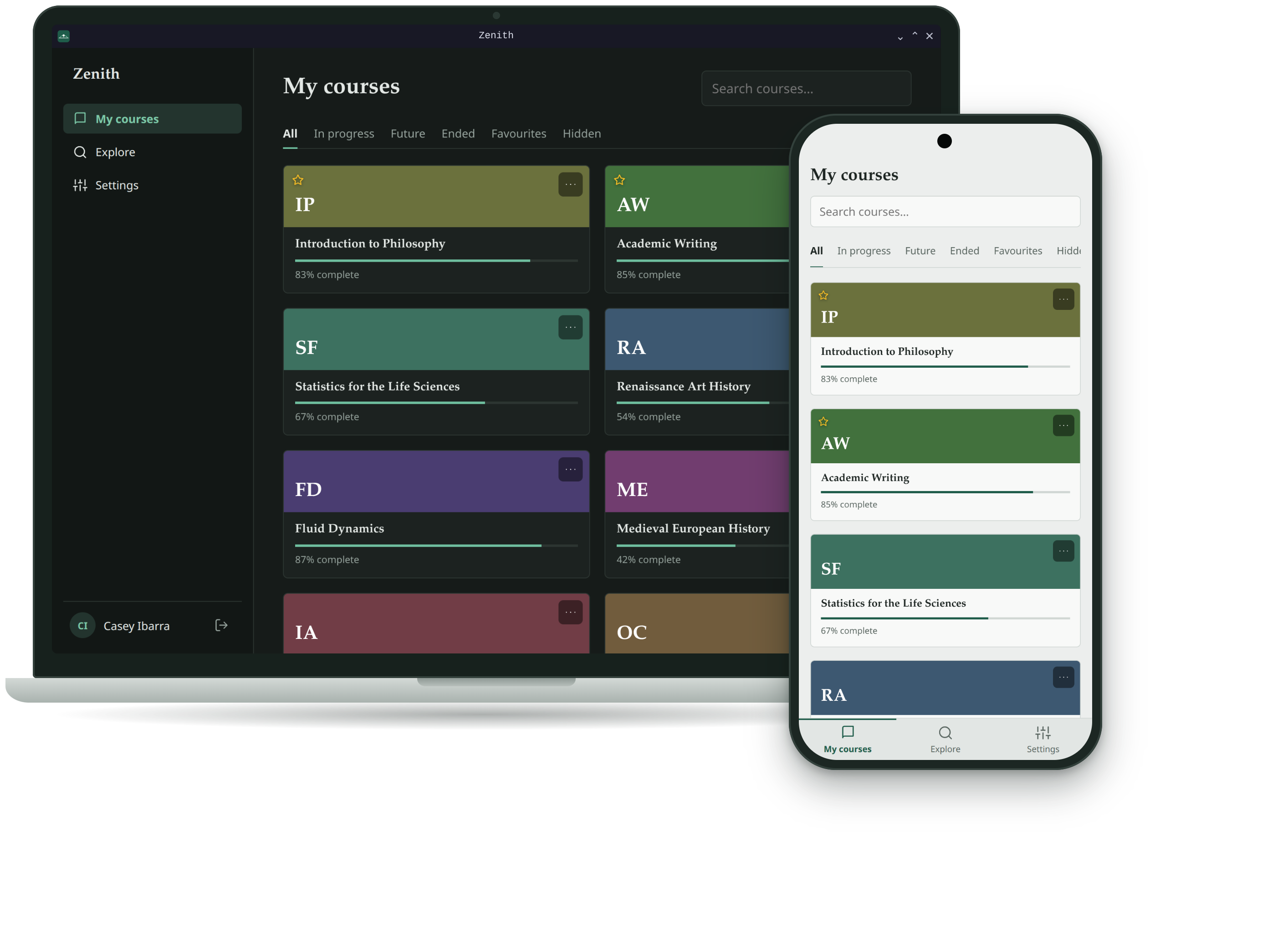 Zenith on a laptop and on an Android phone