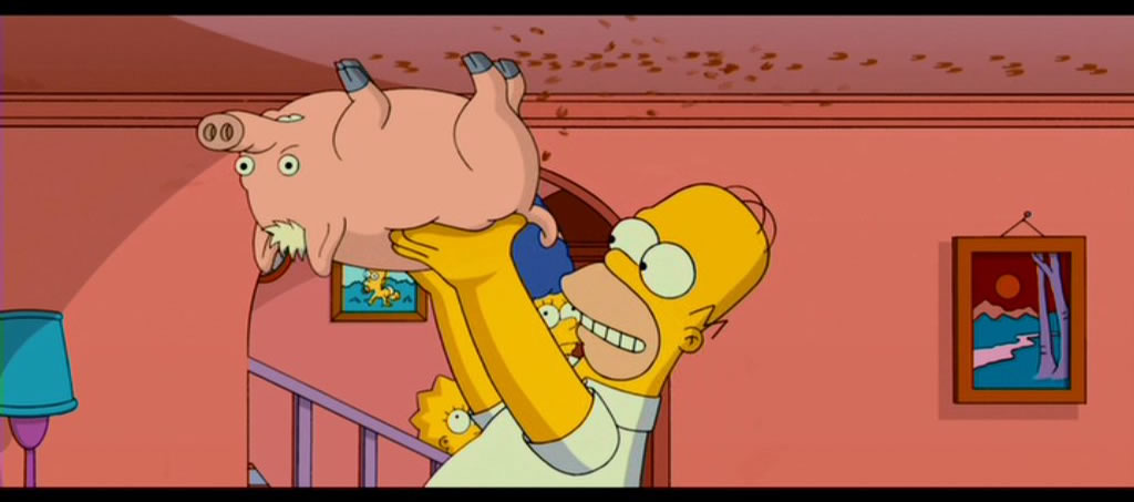 Homer Simpson holding the Spider Pig