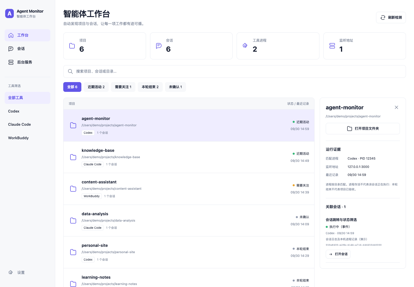 Dashboard with demonstration data