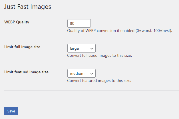 Just Fast Images options