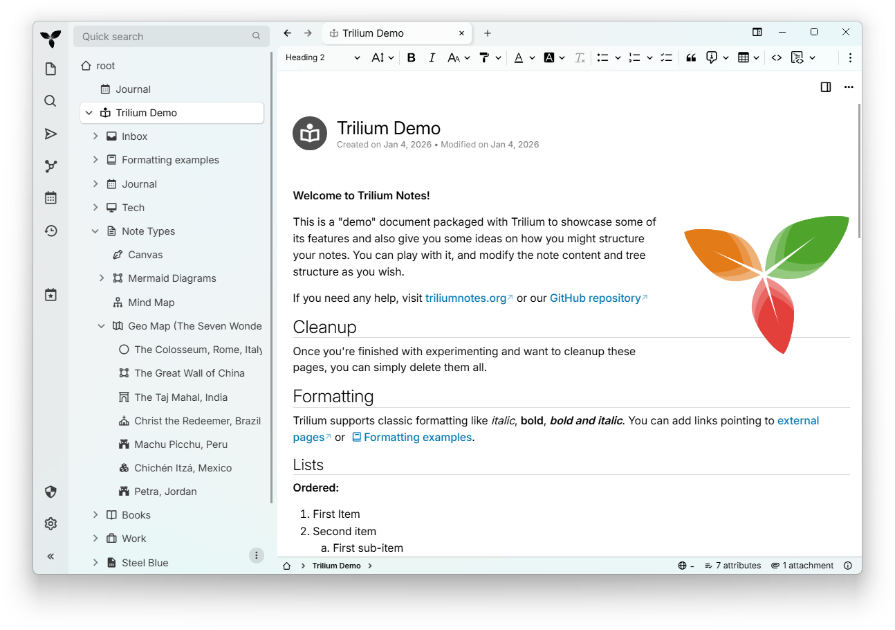 Screenshot van Trilium
