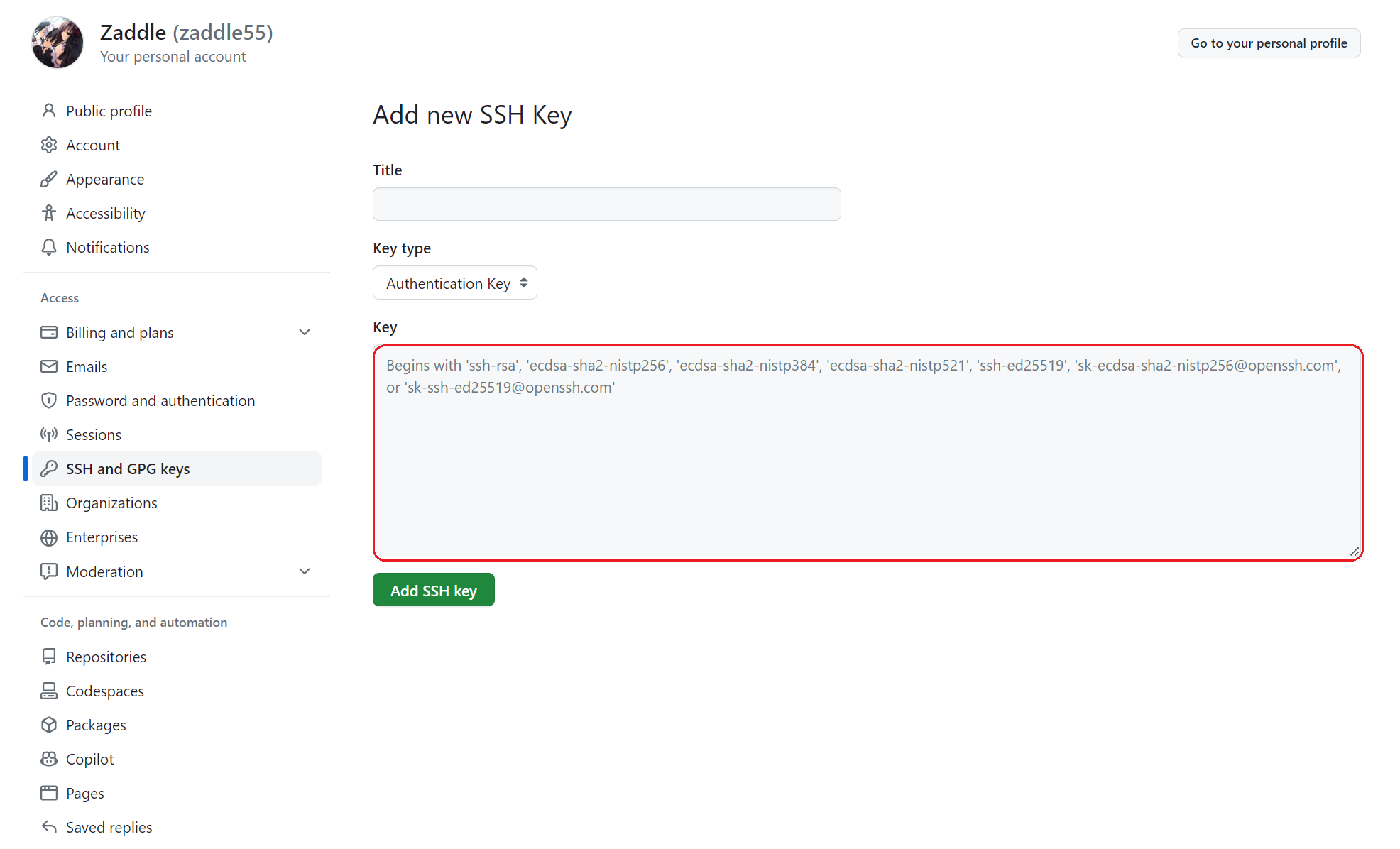 New SSH key