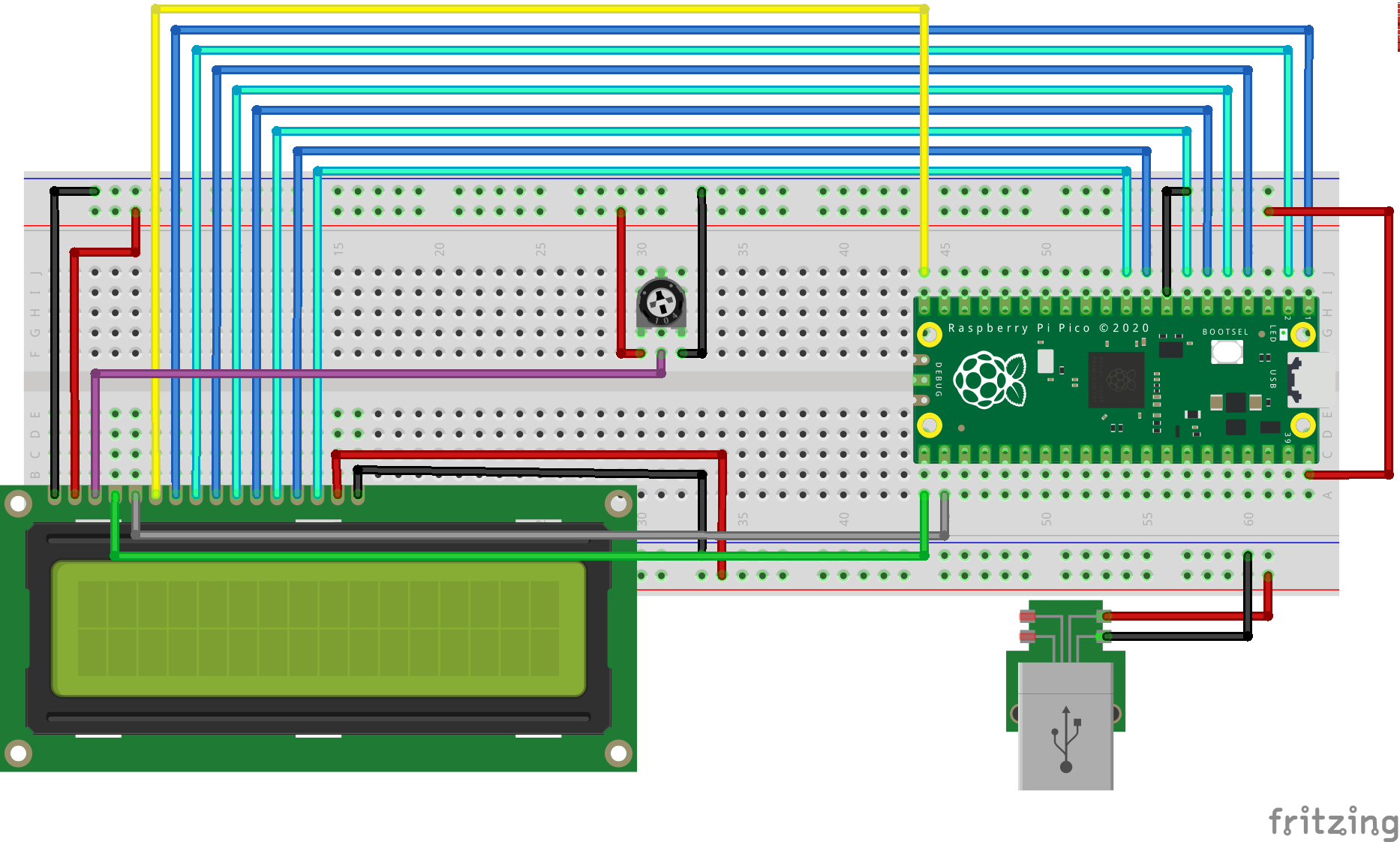 diagram depicting the wiring of the LCD to the PICO