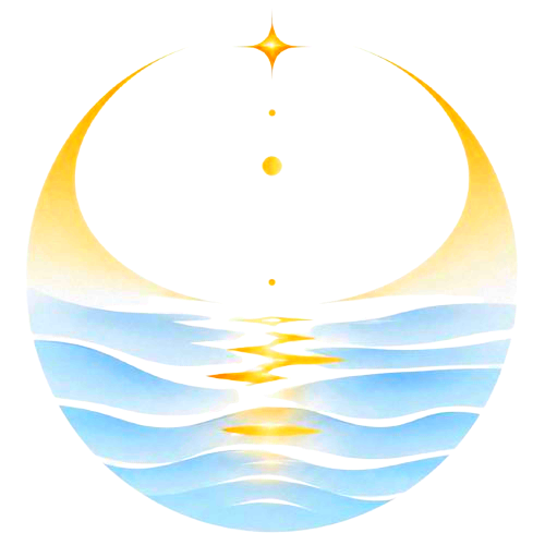 Yunseul logo — a sun setting into rippling water beneath a single sparkle