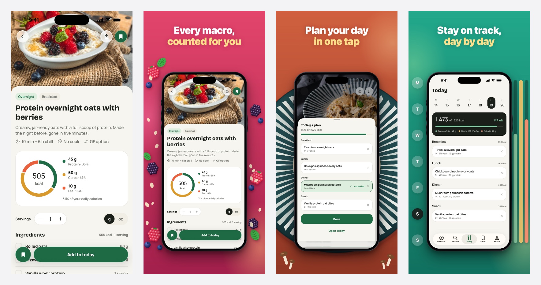 Raw recipe-app screenshot next to three rendered store screenshots