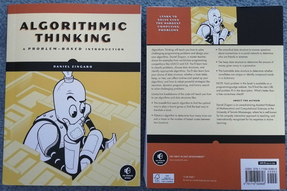 The front and back cover of Algorthmic Thinking from the two copies I own