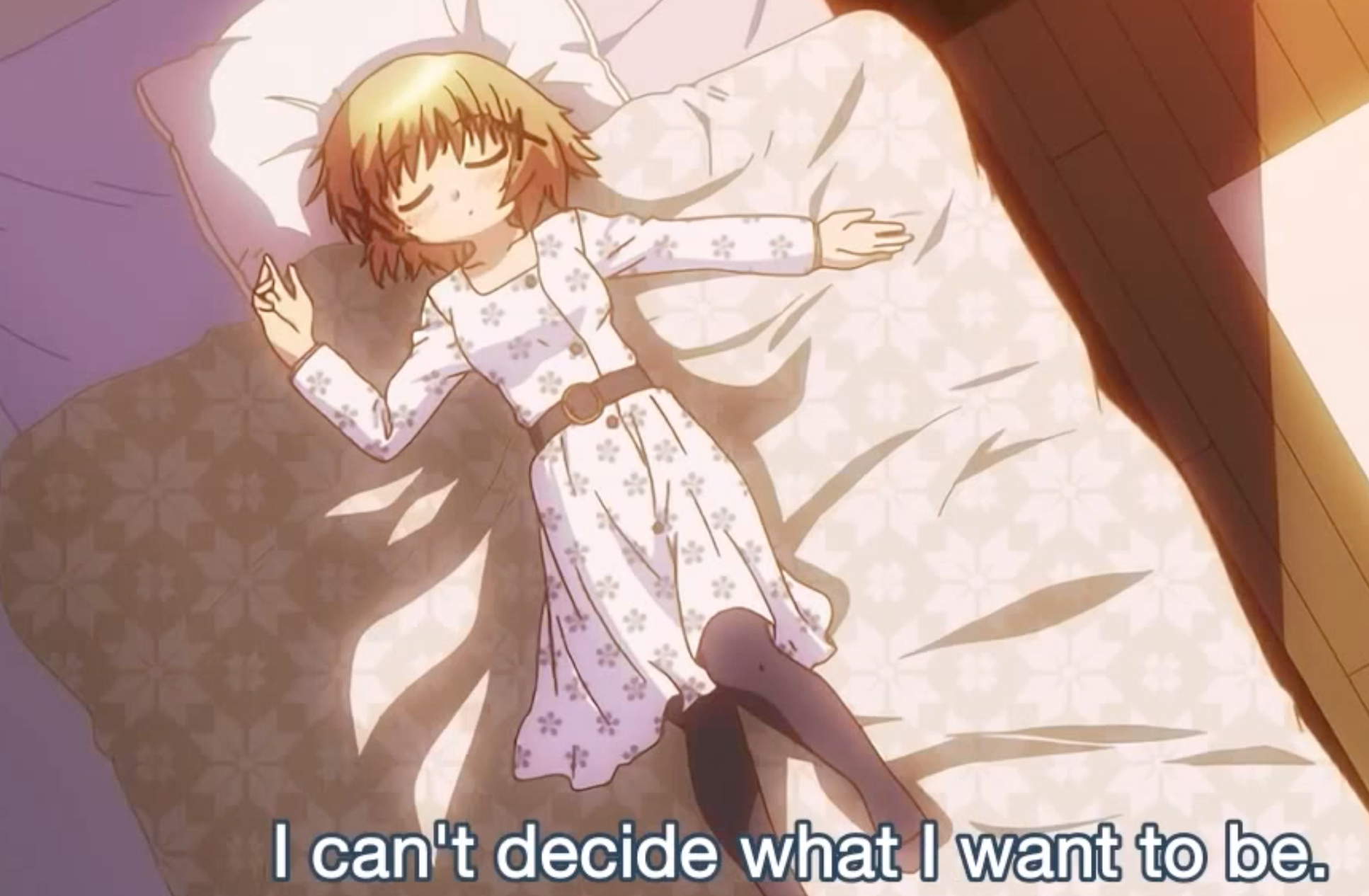 An image of a girl lying in bed think of what to do with her life