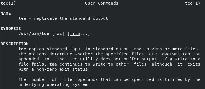 the man description of tee on SunOS 5.11