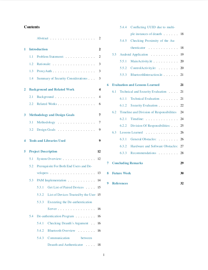 Table of Contents of my paper