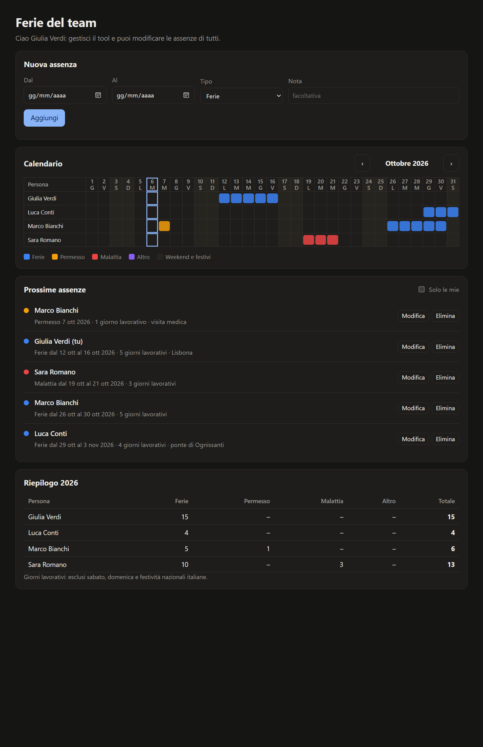Example: team vacation tracker