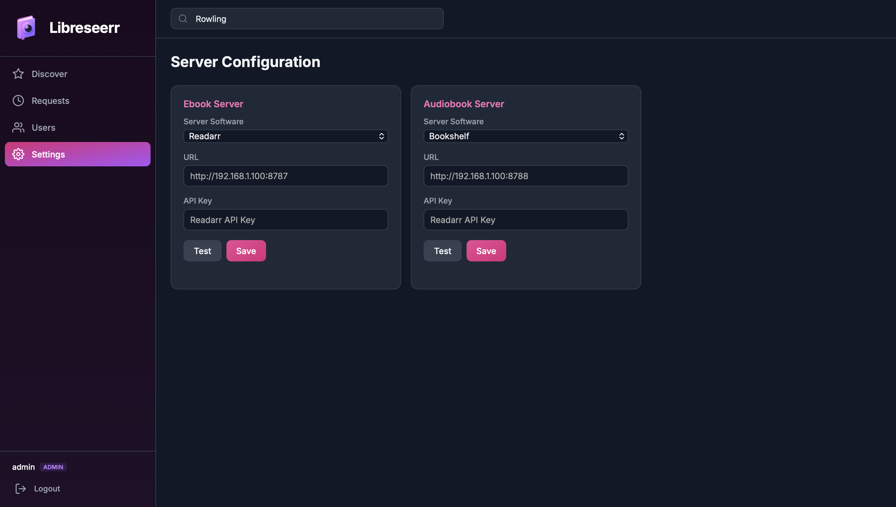 Libreseerr Settings Page