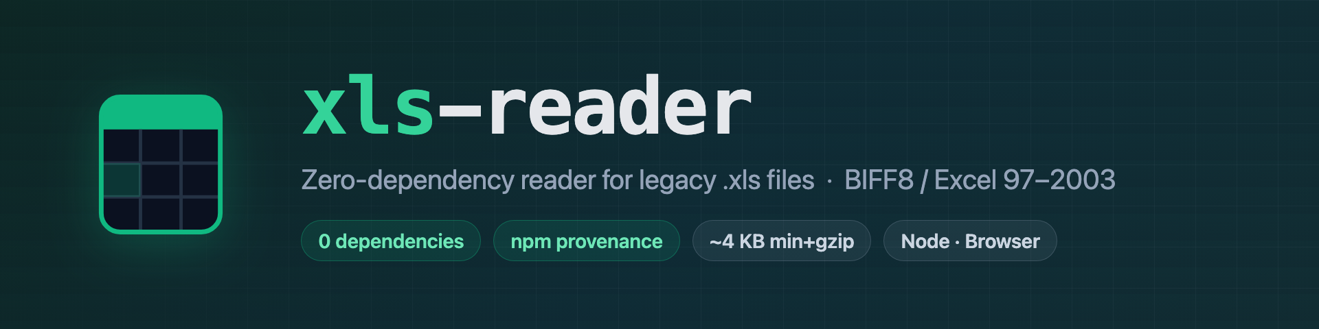 xls-reader — zero-dependency reader for legacy .xls (BIFF8 / Excel 97–2003)