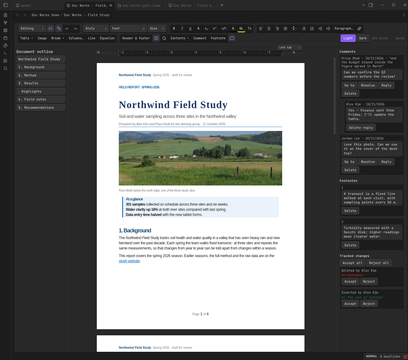 Editing a Word document with comments, footnotes and tracked changes