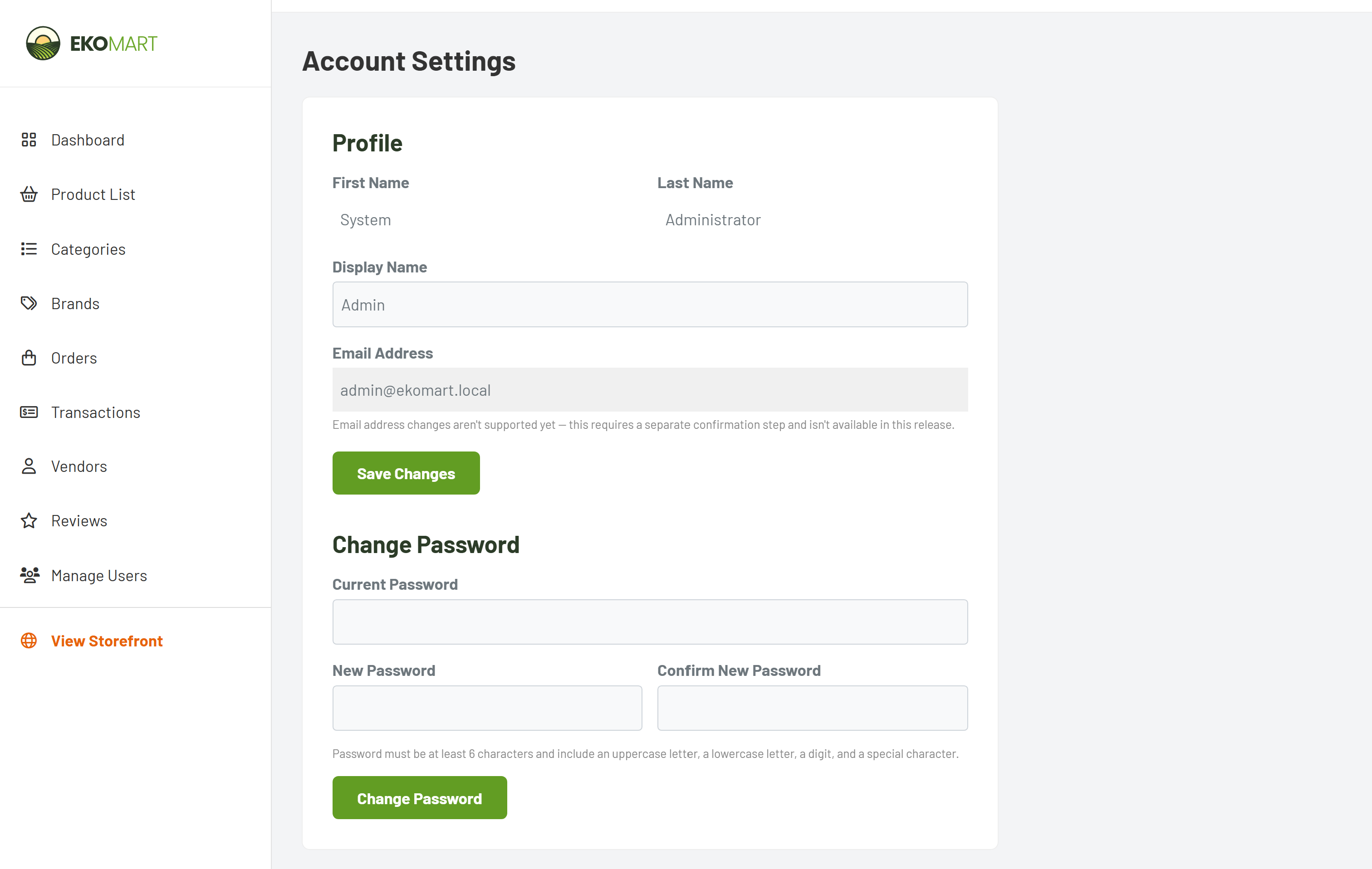 Admin account settings