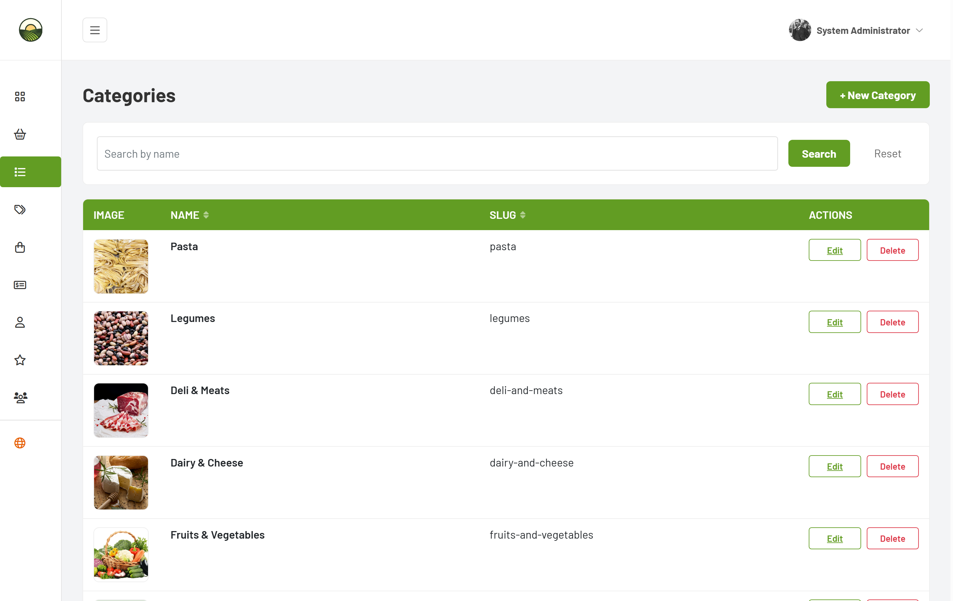 Admin categories