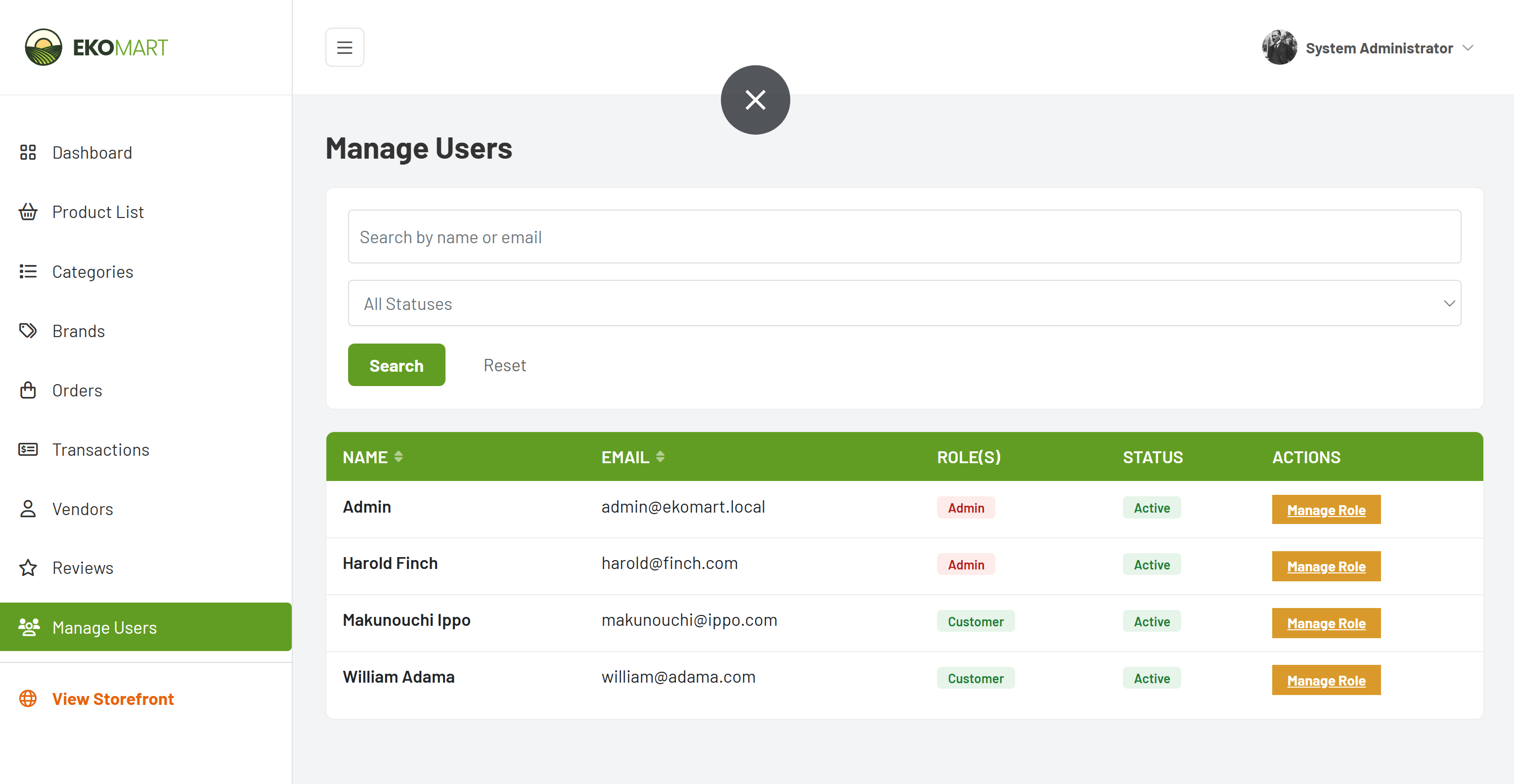 Admin manage users