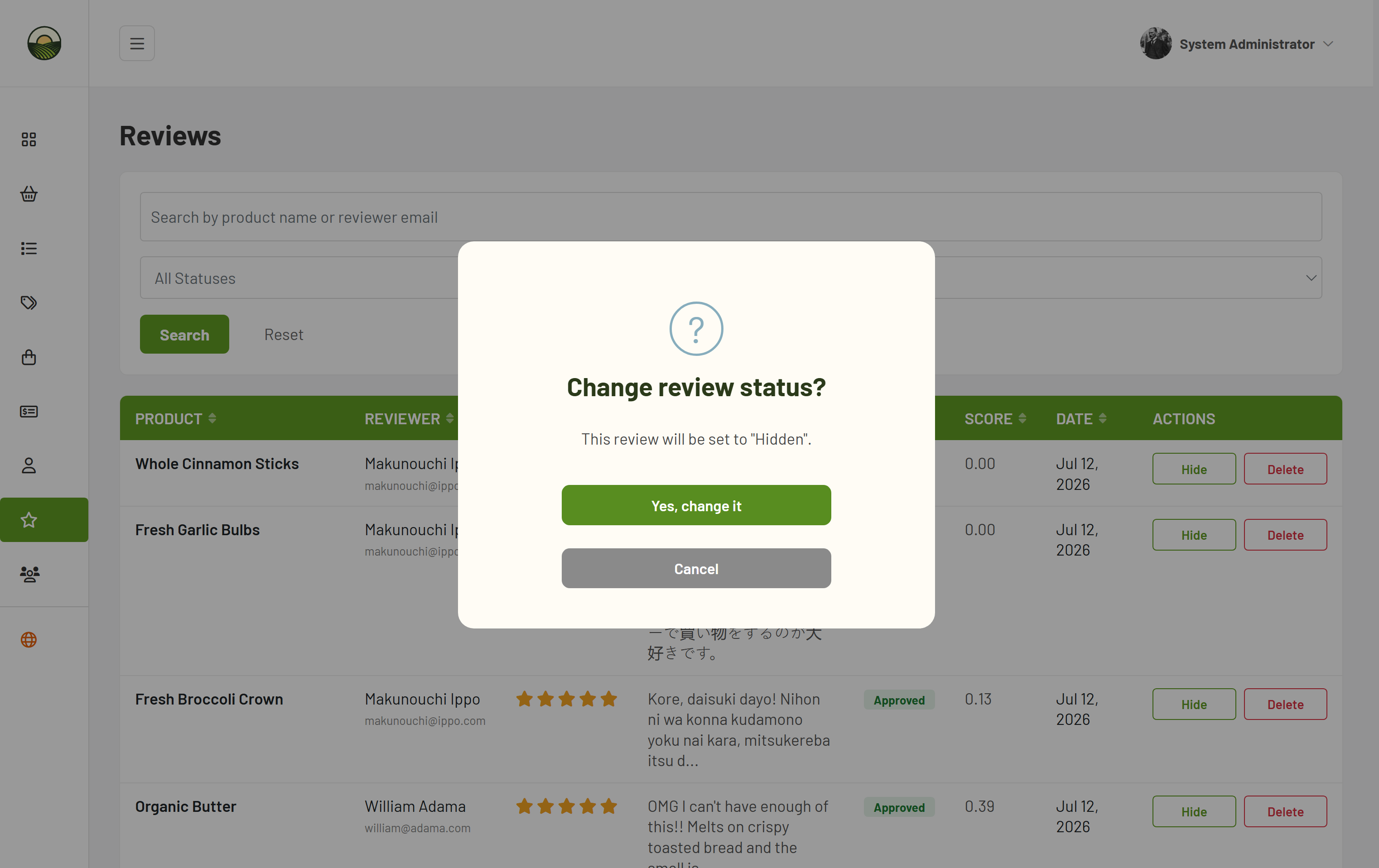 Admin review visibility status change