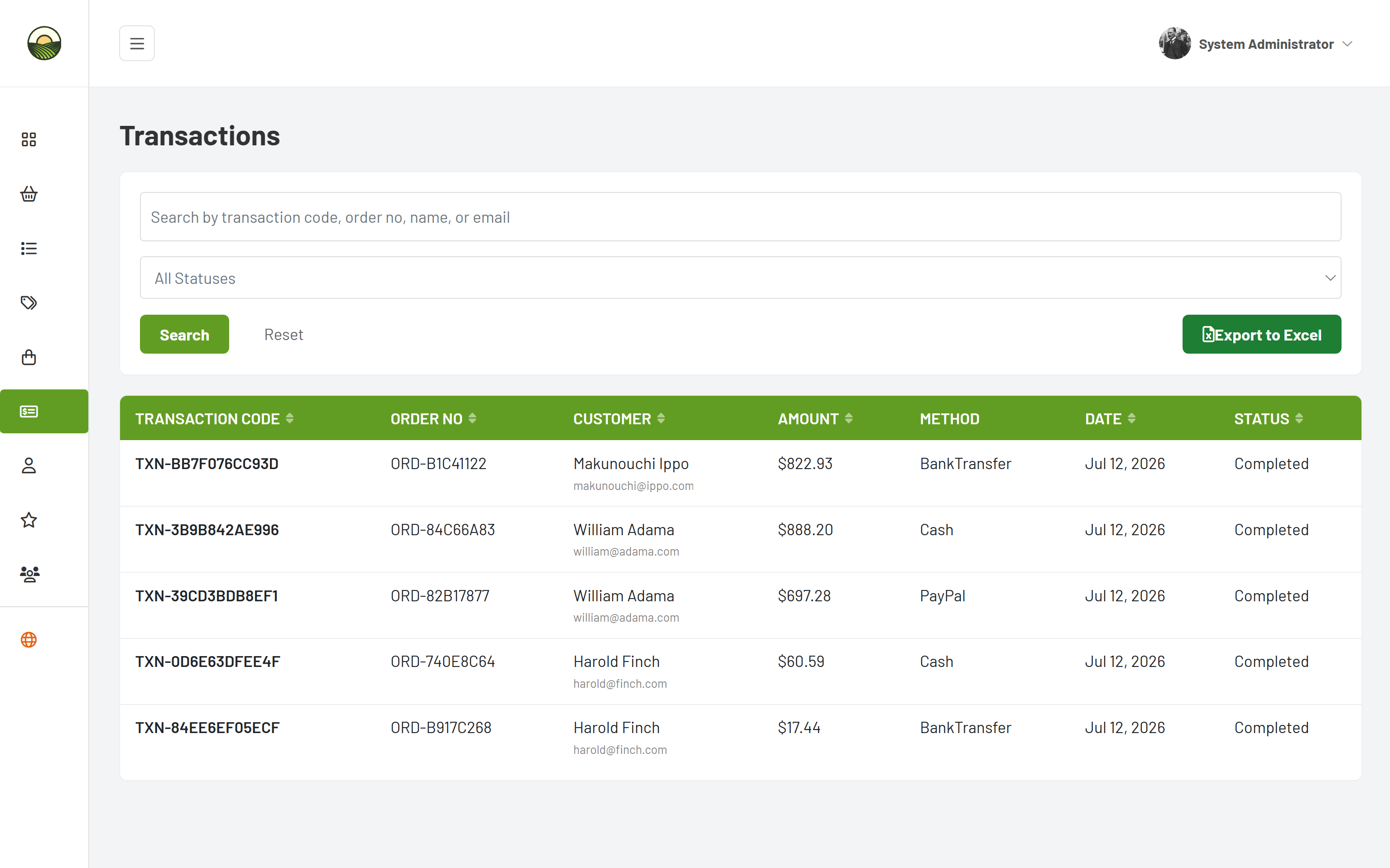 Admin transactions
