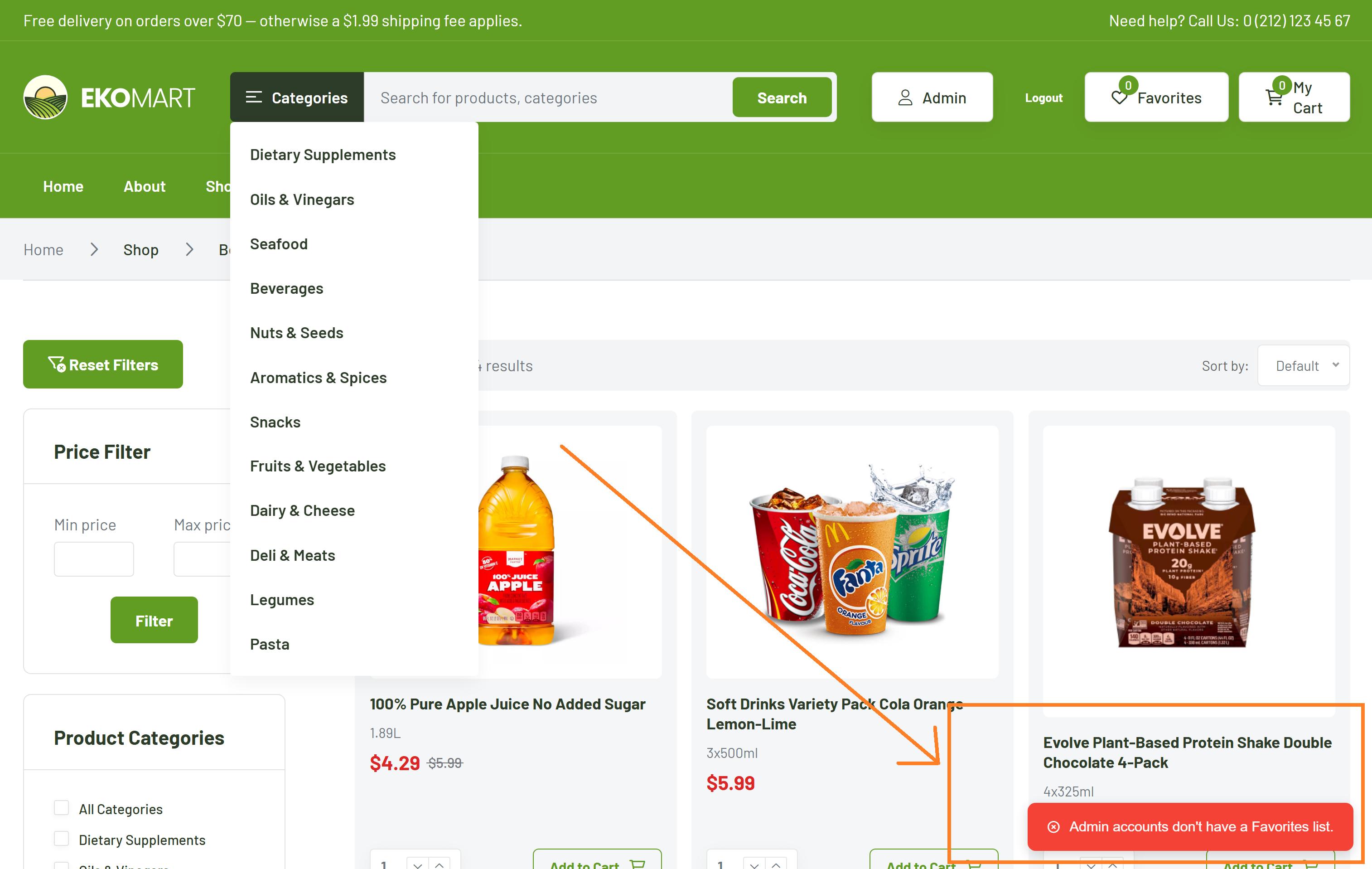 Admin can view storefront but can't act as customer 2
