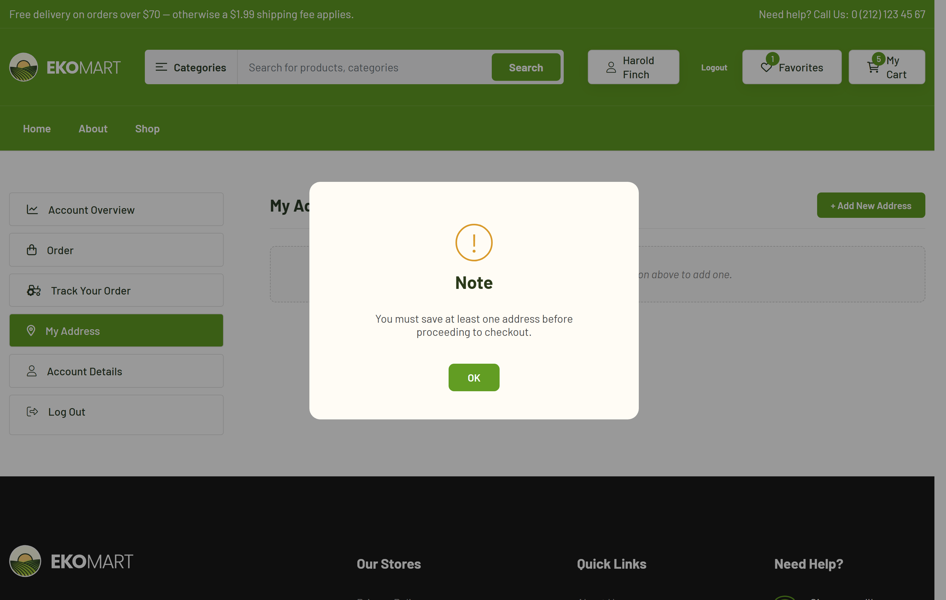 Checkout address notification