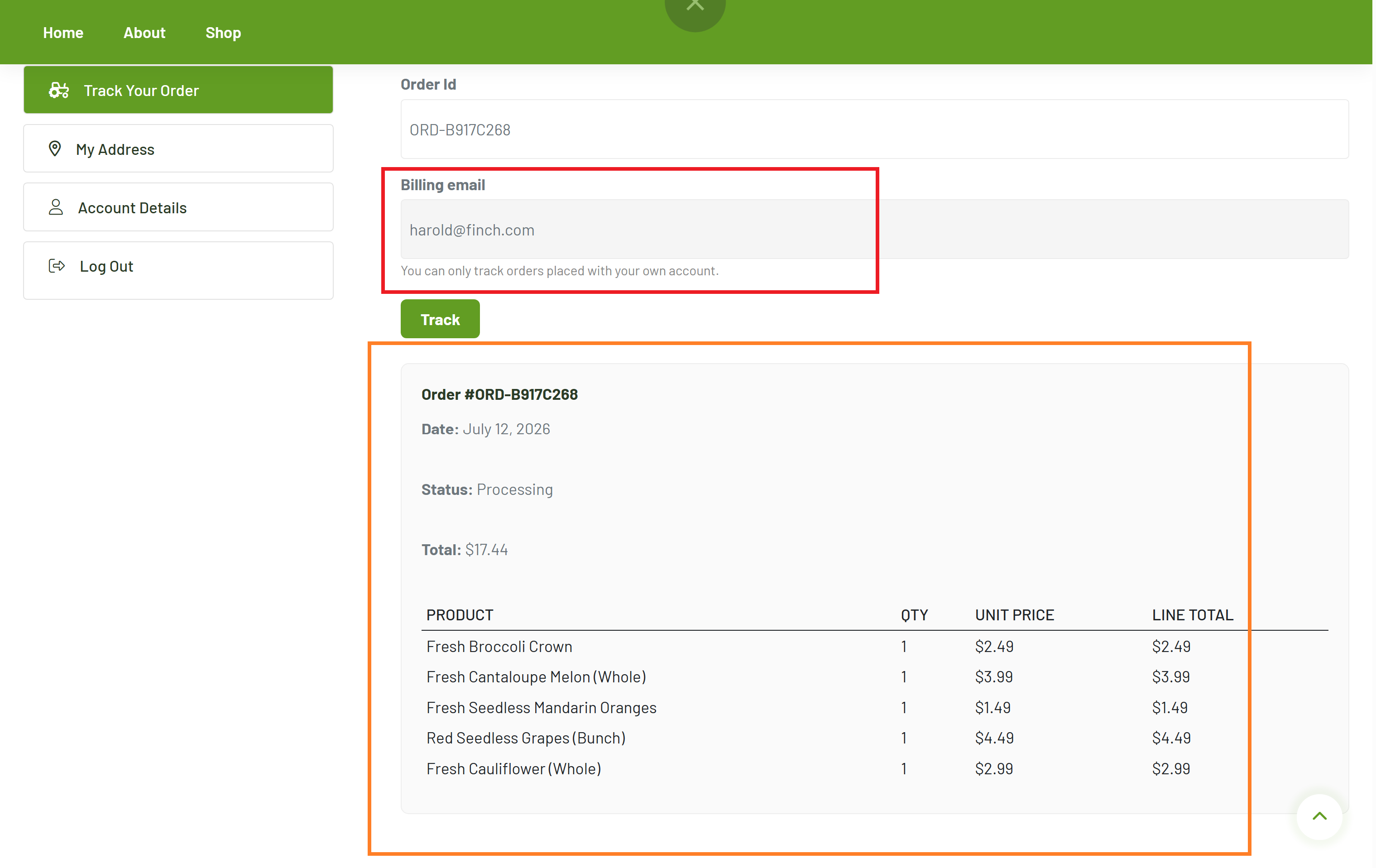 Order tracking