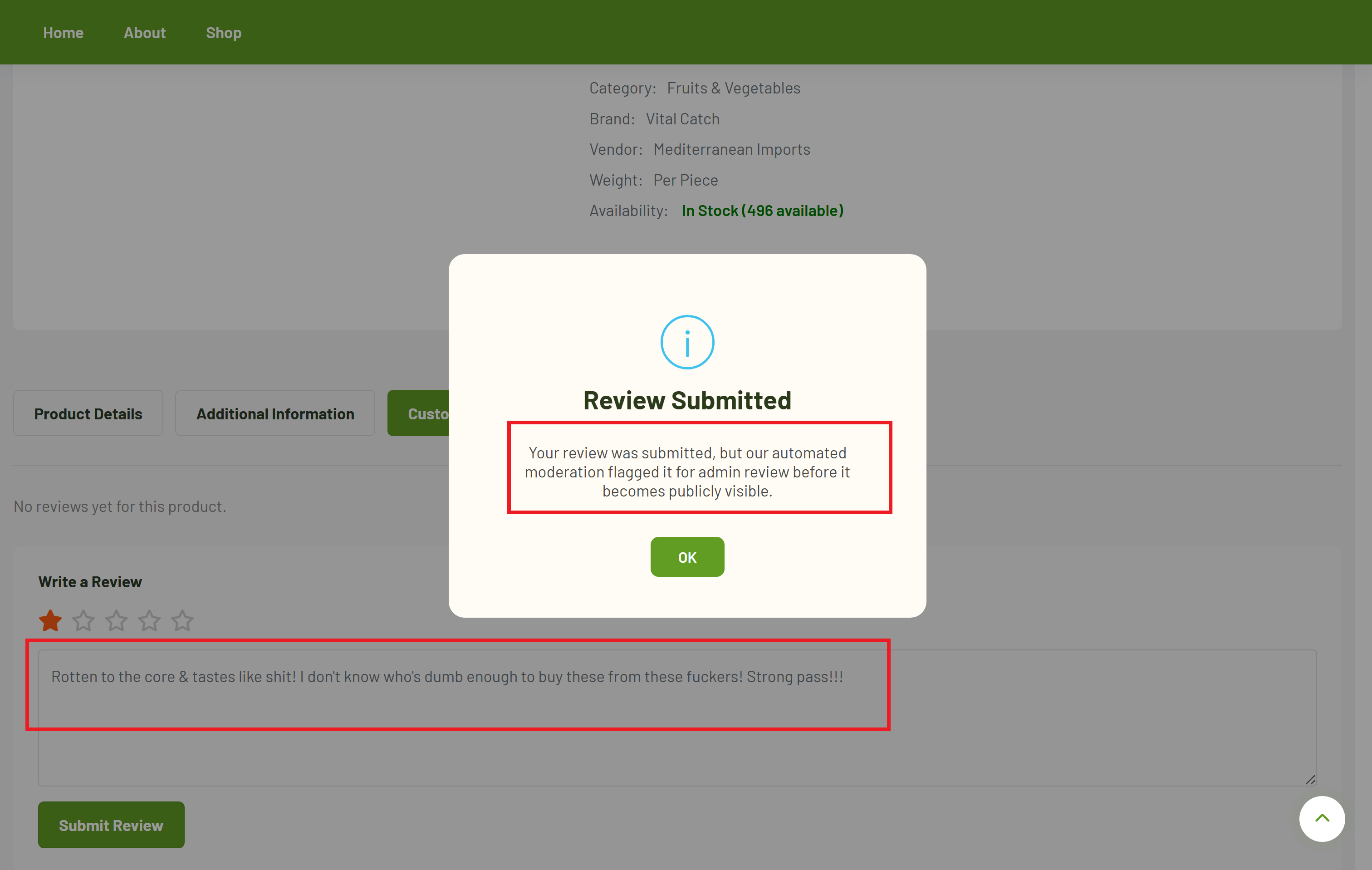 Toxic comment blocked, pending admin approval