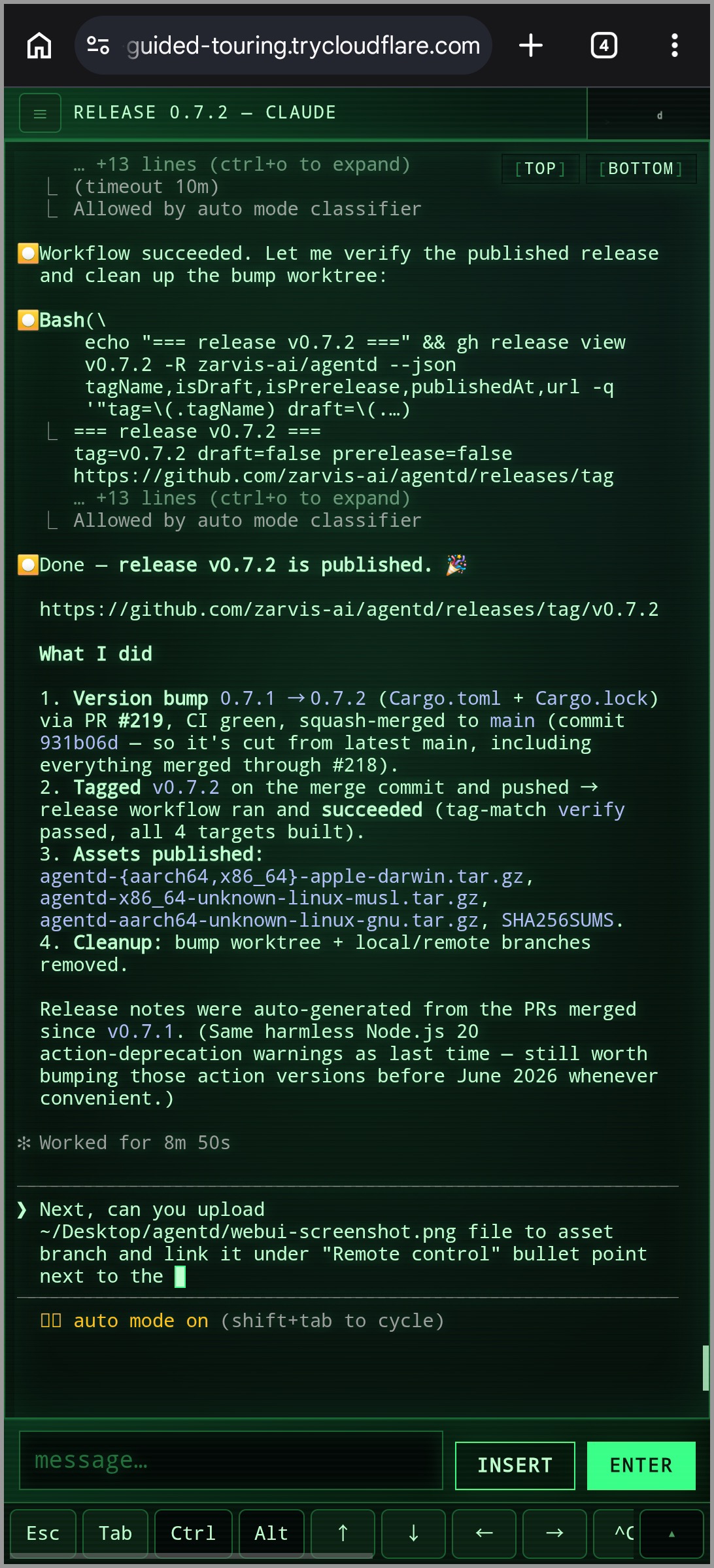 agentd web client on a phone