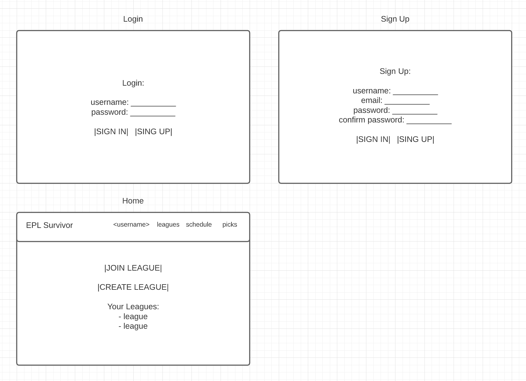 login, signup, and home screens