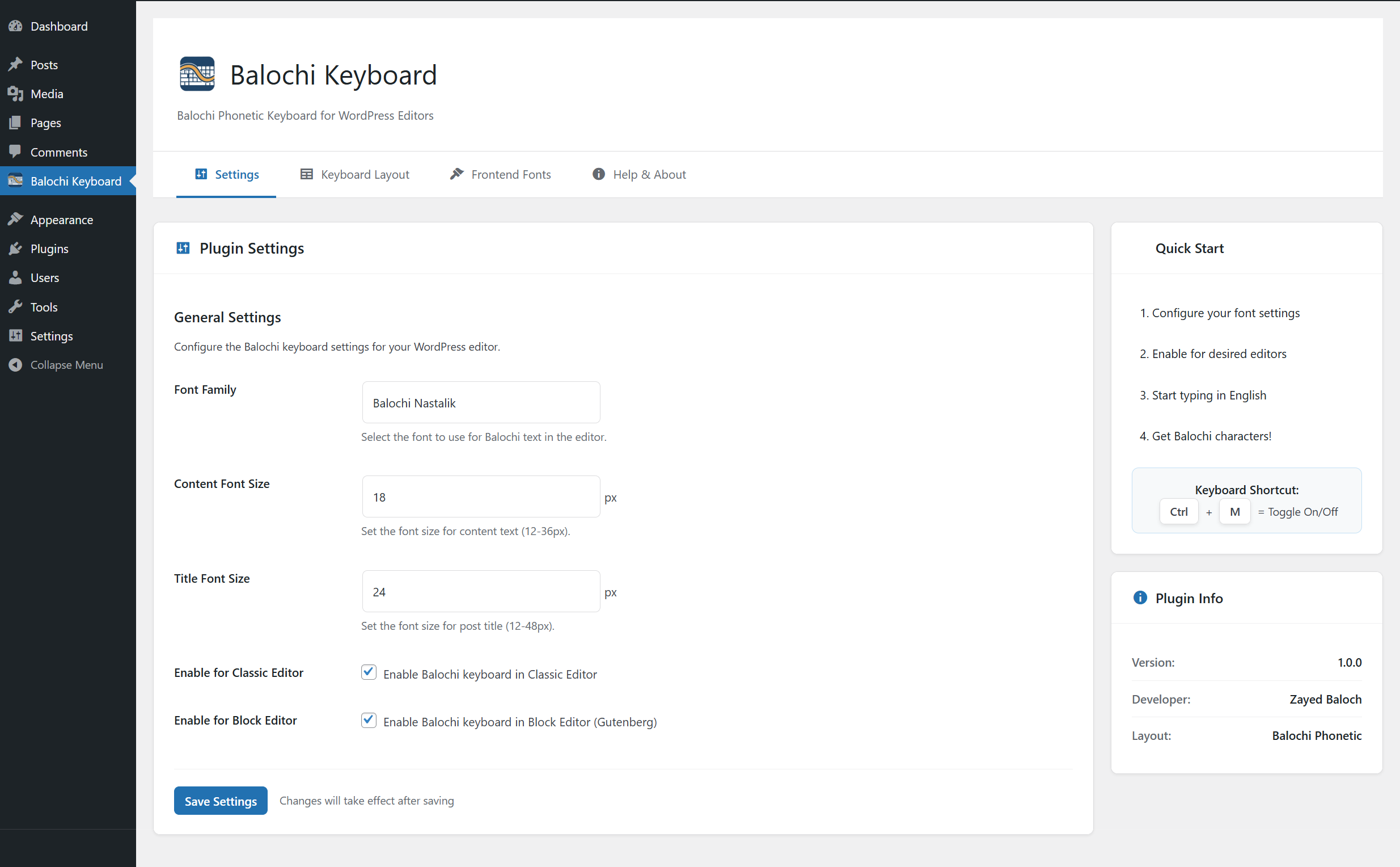 Settings Page