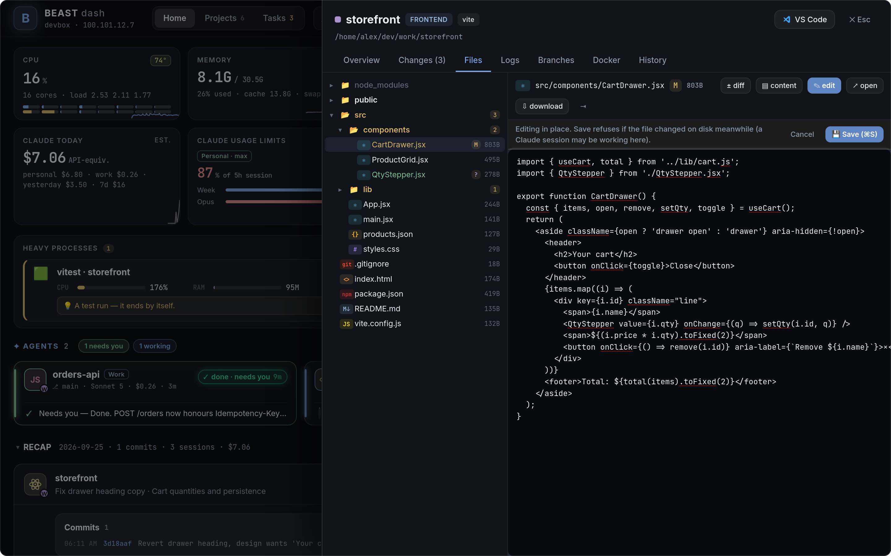 Files tab in edit mode