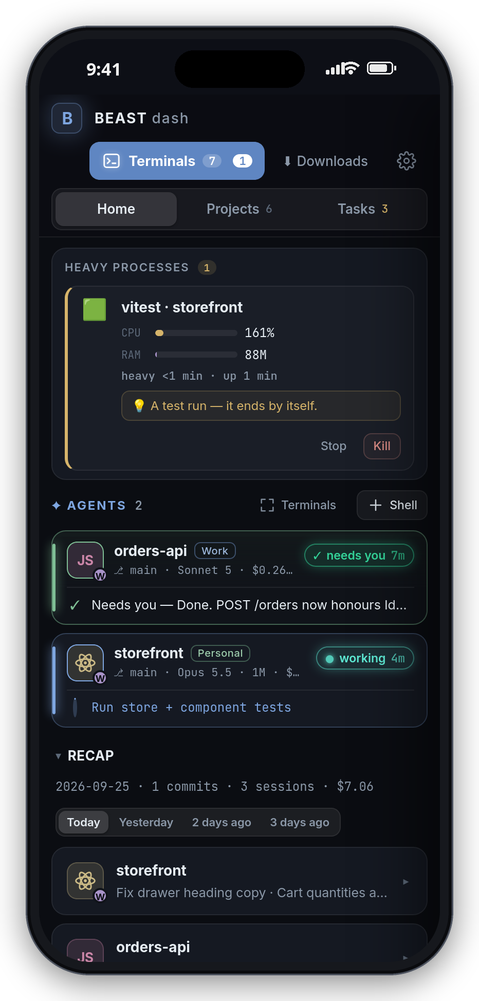 Phone: heavy processes, agents, recap, system
