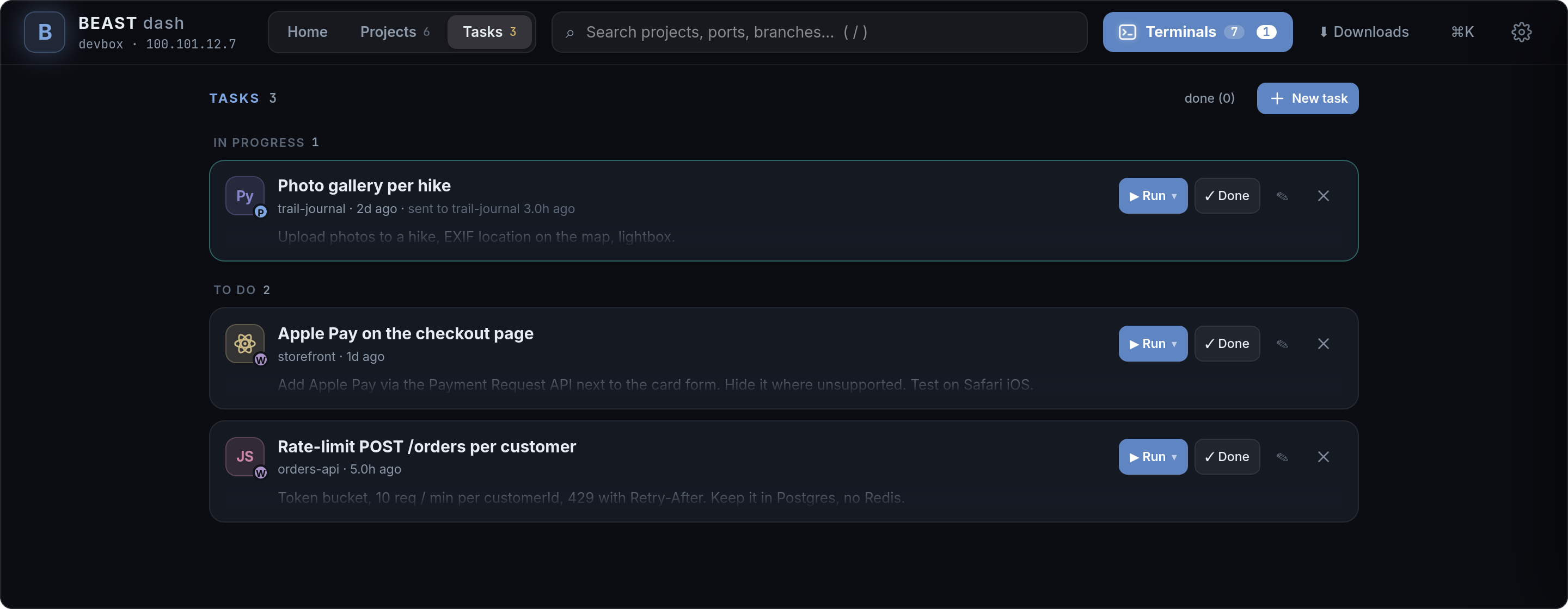 Task backlog: in progress and to do