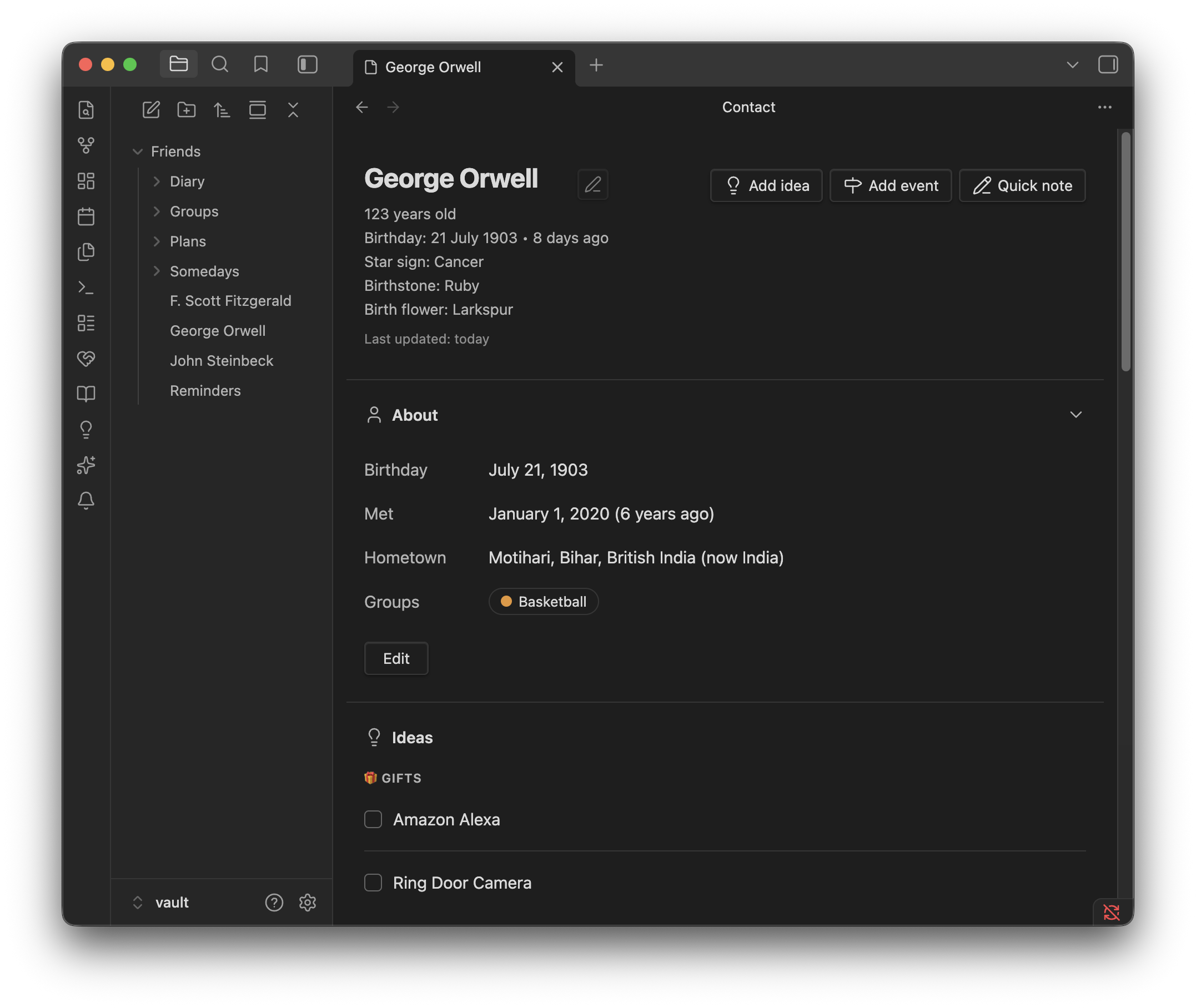 Screenshot of Person Page 1