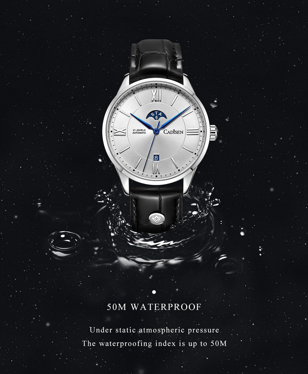 Cadisen C8188 Men's 50M Waterproof Diver Watch 41.5MM Moon Shaped