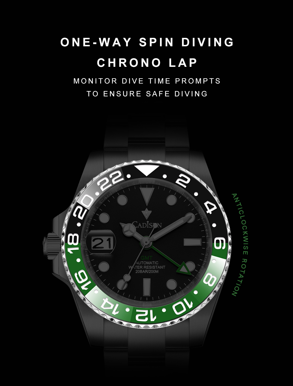 Cadisen C8217 GMT-Master Men's 200M Waterproof 40MM Japan Seiko