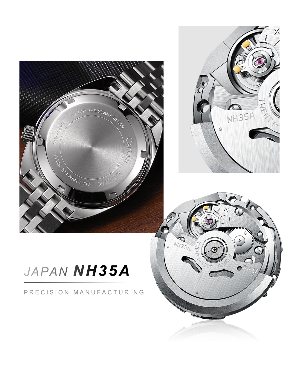 Cadisen C8230 Men's 100M Waterproof 38.5MM Japan Seiko NH35
