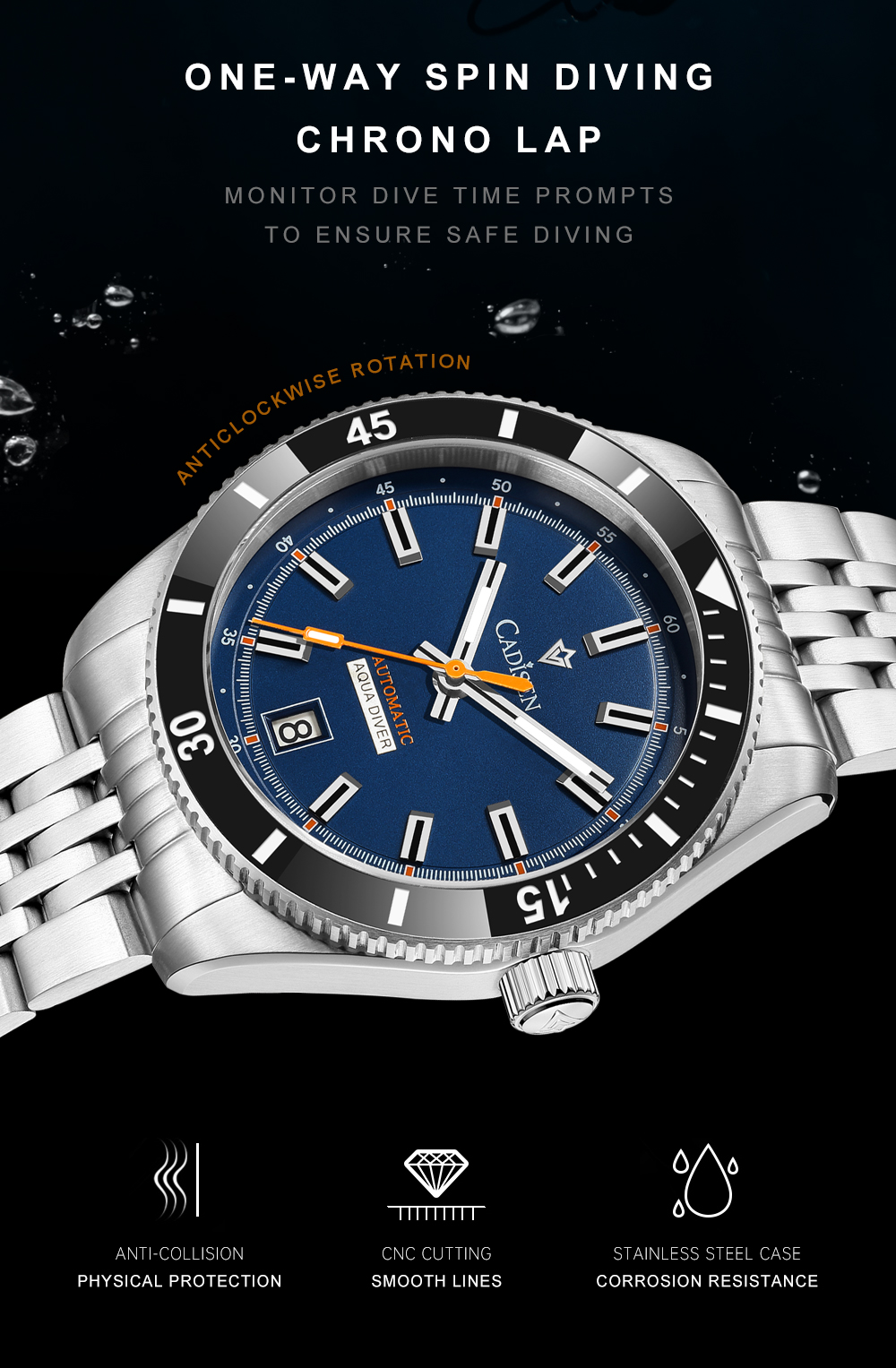 Cadisen C8237 Men's 100M Waterproof 40MM Japan Seiko NH35